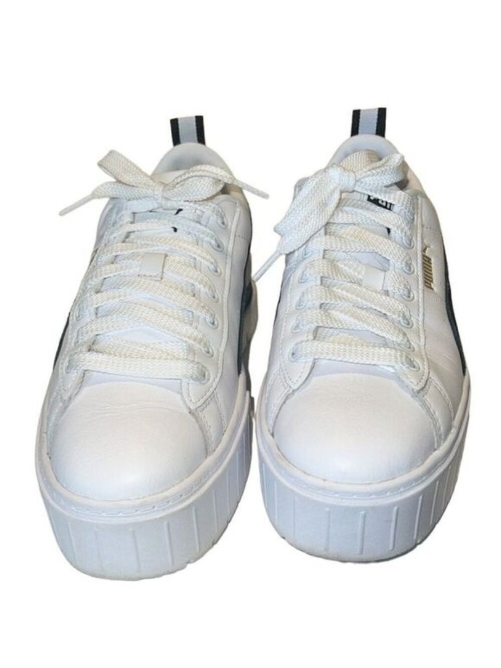 Puma Mayze White and Black Leather and Suede Lace Up Sneaker Women's Size 8.5